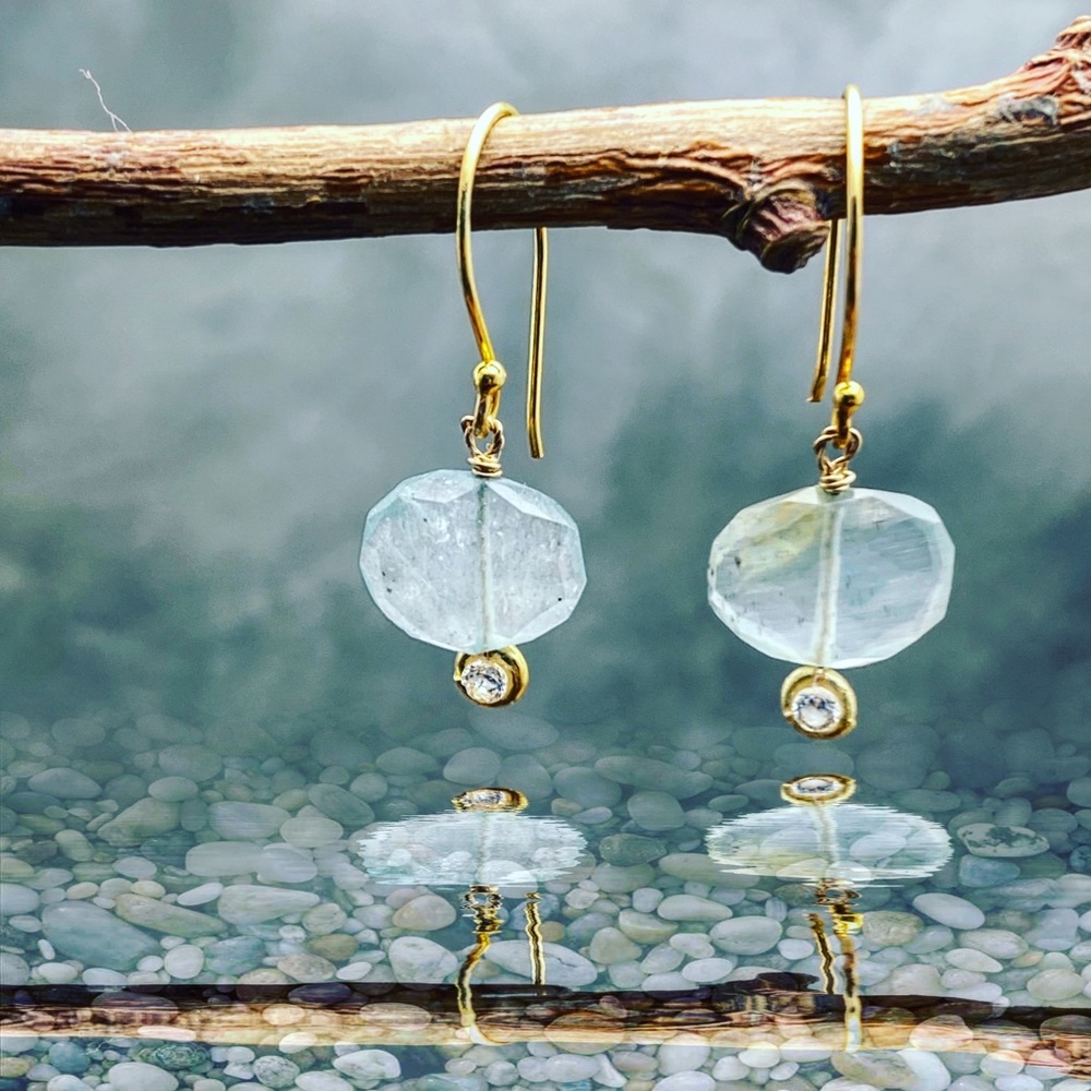 Moss Aquamarine Earrings blue gray gemstone  Matana Artisan Jewelry - Picture 5 of 7
